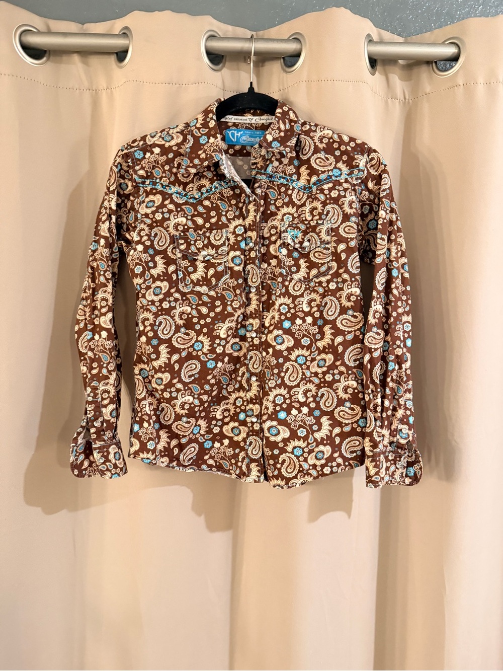 CH Cowgirl Hardware Brown Paisley Western Button Down